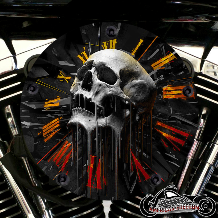 Harley Davidson High Flow Air Cleaner Cover - Skull Clock Orange